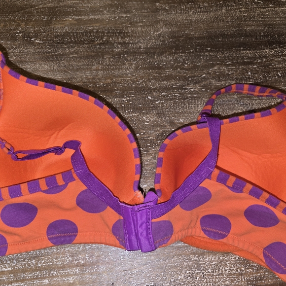 Cacique Orange and Purple Polka Dot Bra with Molded Cups - Picture 2 of 5
